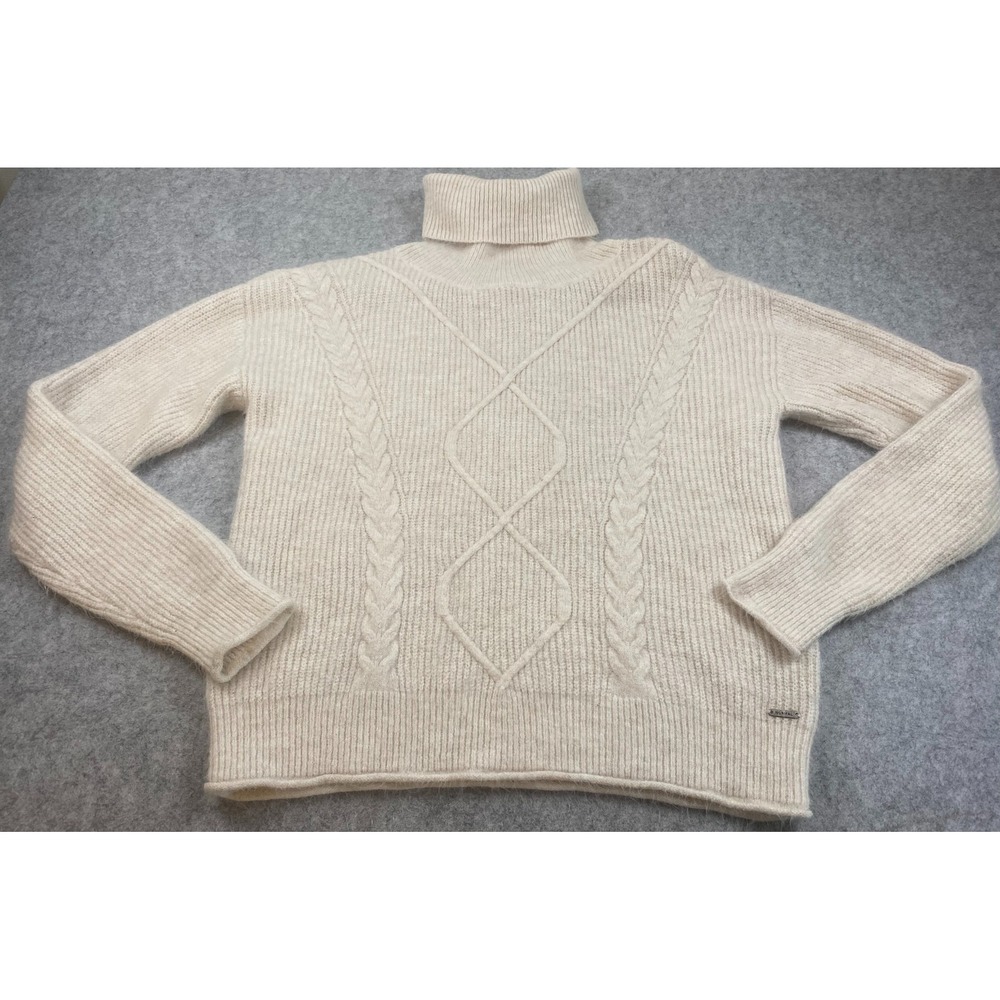 The Normal Brand Cream Cable Knit Turtleneck Ribbed Pullover Sweater Woman's L